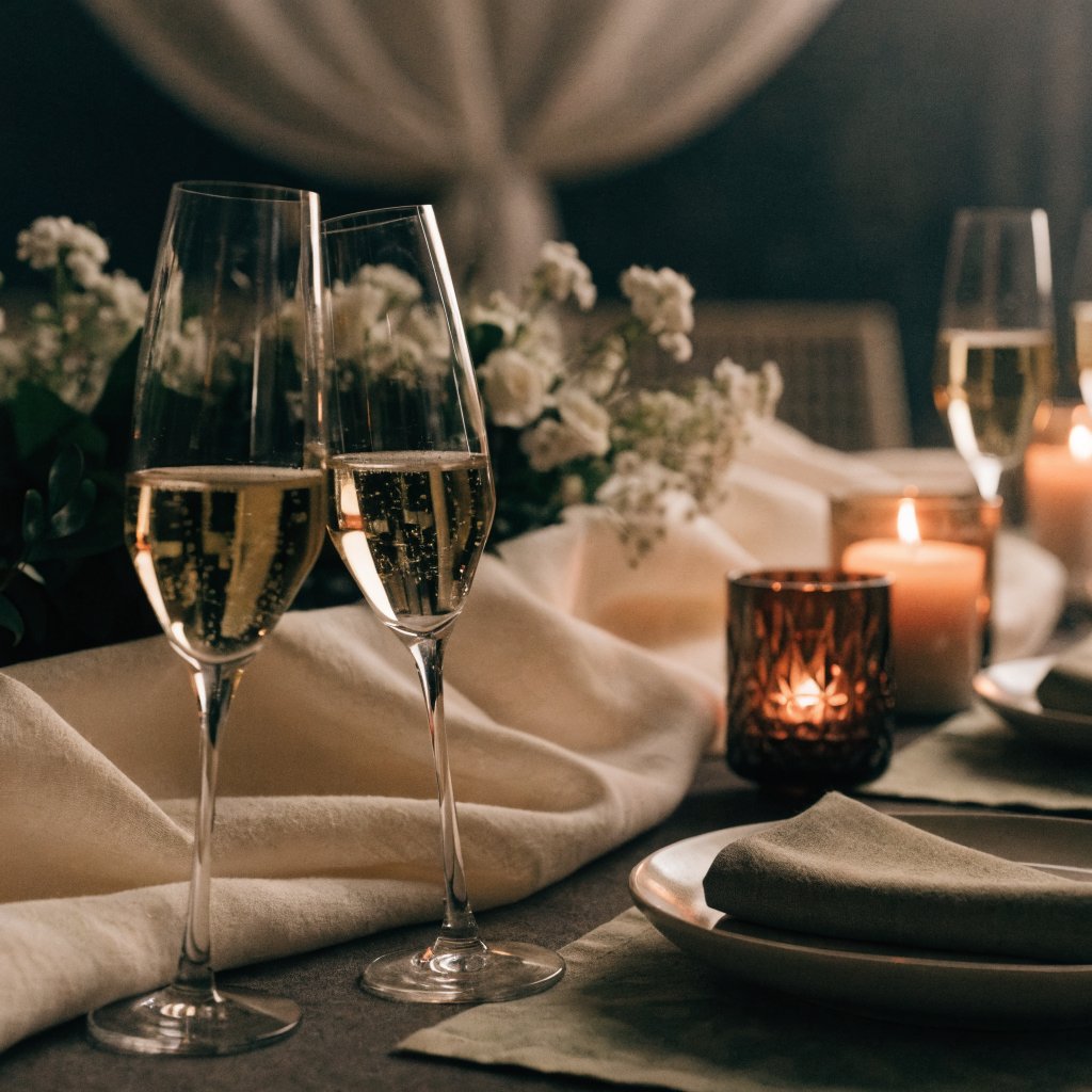 Champagne flutes and candles for a special occasion